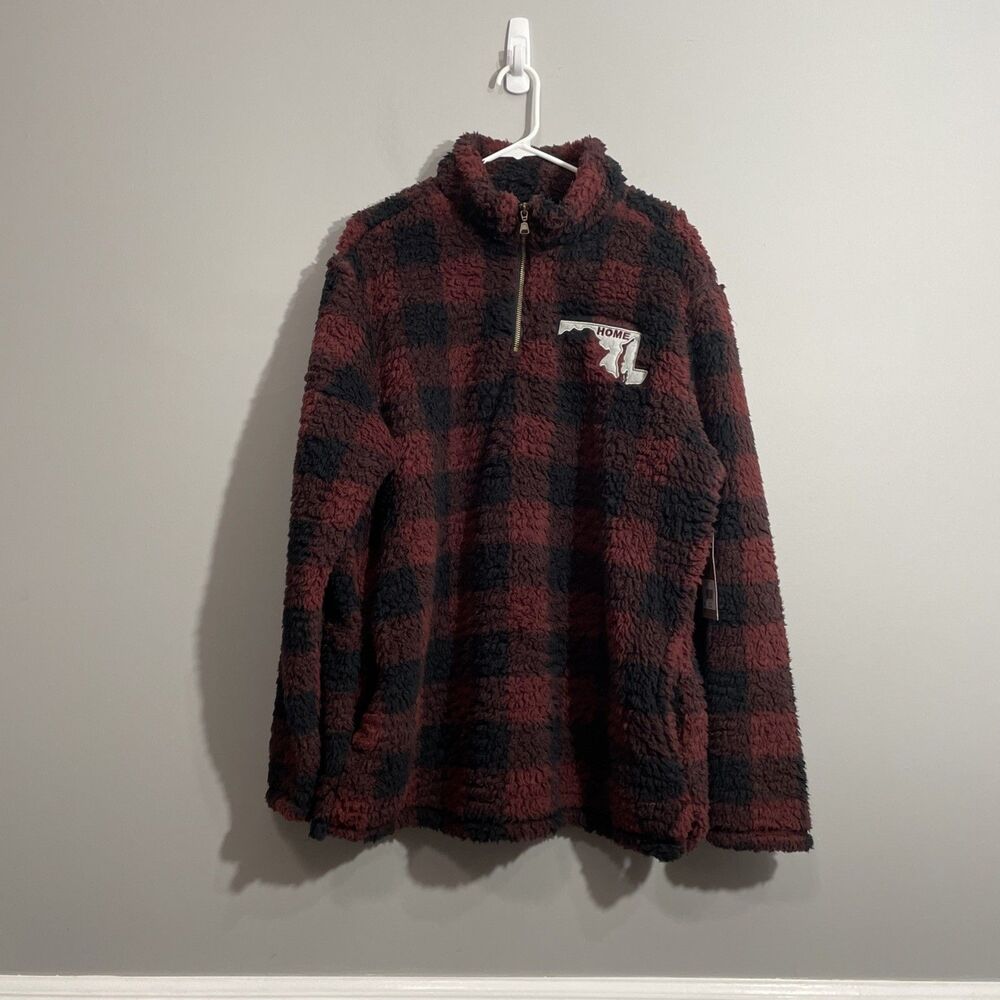 Home Free Men’s Cabin Cozy Sherpa Fleece Pullover Red Black Size Large